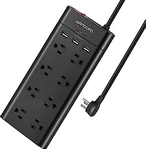 Flash Deals - 60% OFF 12Foot Extra Long Cord Power Strip Surge Protector, Kungear 8-Outlet 1050J Surge Protector, 15A/1800W, Low Profile Flat Plug, 5V 3.1A Smart USB, Wall Mountable, Idea for Home and Office, Black