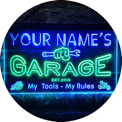 ADVPRO Personalized Your Name Est Year Theme Garage Man Cave Deco Dual Color LED Neon Sign Green & Blue 12" x 8.5" st6s32-pp1-tm-gb