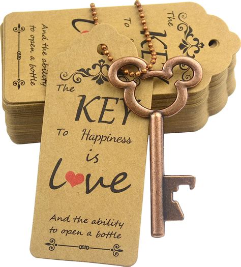 Hot Deals Aokbean 52pcs Vintage Skeleton Key Bottle Opener Party Favor Wedding Favor Guest Souvenir Gift Set with Escort Thank You Tag Card and Keychain (Antique Silver)