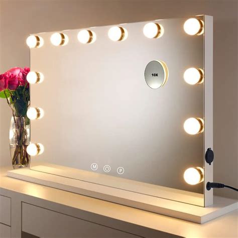 HOMPEN Makeup Vanity Mirror with Lights, Hollywood Lighted Mirror with Dimmable LED Bulb and 3 Color Modes, Dimmable Tabletop Cosmetic Mirror with LED Bulbs
