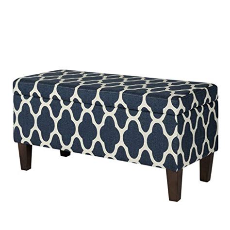 HomePop Large Upholstered Rectangular Storage Ottoman Bench with Hinged Lid, Navy Geometric