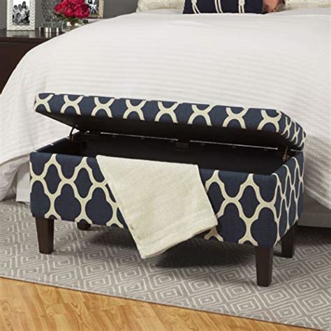 HomePop Large Upholstered Rectangular Storage Ottoman Bench with Hinged Lid, Navy Geometric