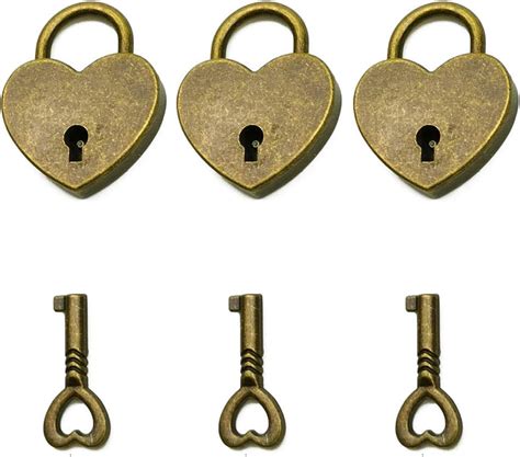Hyamass 3pcs Vintage Antique Style Mini Archaize Padlocks Key Lock with Keys (Bronze)