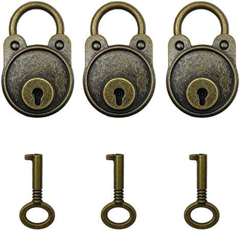 Hyamass 3pcs Vintage Antique Style Mini Archaize Padlocks Key Lock with Keys (Bronze)