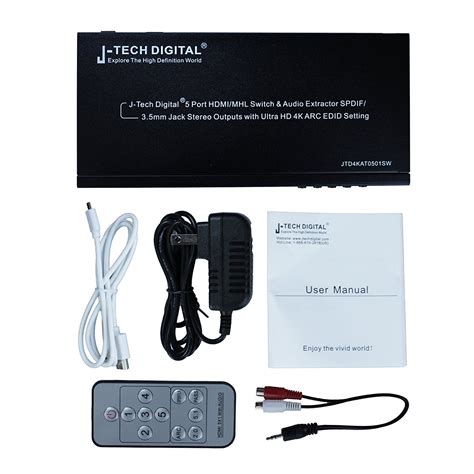 Up To 40% OFF J-Tech Digital HDMI 1.4 Switch Switcher Box Selector 3 in 1 Out Audio Extractor w/Optical SPDIF & RCA L/R Audio Out & IR Control Supports ARC, MHL, 4K, Full 3D, 4kx2k, 1080P (Support Apple TV 4Gen)