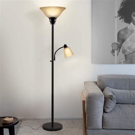 Oneach Paddy Torchiere Floor Lamp with Reading Light Metal Standing Mother Daughter Torch Lamps with Frosted Glass Shade for Living Room, Bedroom, Bronze
