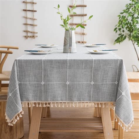 Oubonun Rustic Lattice Tablecloth (55"x70") Cotton Linen Grey Rectangle Table Cloths for Kitchen Dining, Party, Holiday, Christmas, Buffet