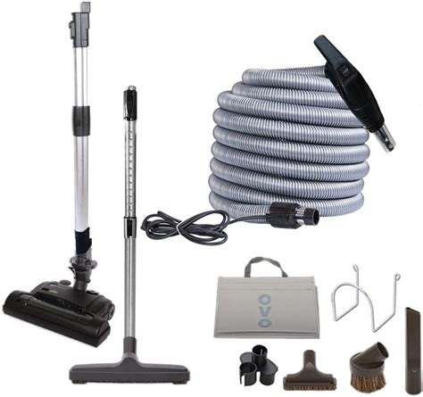 Ovo Central Vacuum Carpet Deluxe Accessory Kit, With 40ft High-Voltage hose with pigtail, On-Off Switch at the handle, 6 Adjustable heights Electric carpet beater, 12’’ floor brush and accessories.