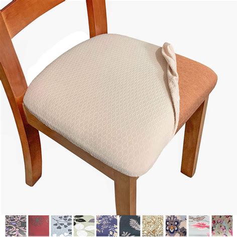Best Cyber Deals 🔥 Premium Jacquard Chair Seat Covers, Stretch Anti Dust Chair Covers with Elastic Ties, Removable Washable Dining Upholstered Chair Seat Cushion Slipcovers for Dining Room, Kitchen, Office (4, Ivory)