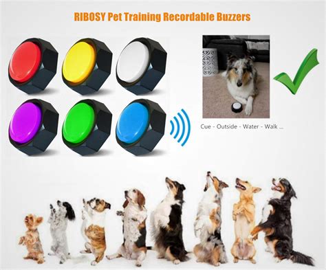 RIBOSY Set of 6, Dog Training Buzzer - Recordable Button - Record & Playback Your Own Message to Teach Your Dog Voice What They Want (Battery Included)