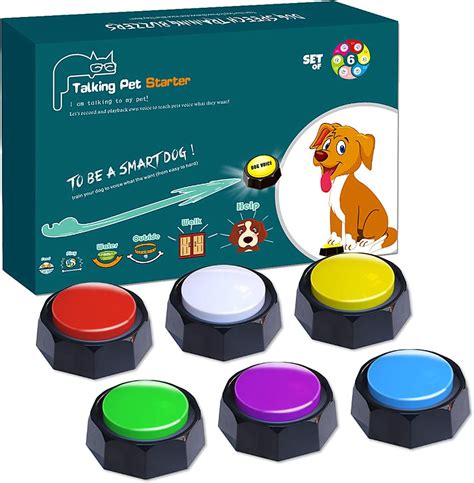 RIBOSY Set of 6, Dog Training Buzzer - Recordable Button - Record & Playback Your Own Message to Teach Your Dog Voice What They Want (Battery Included)