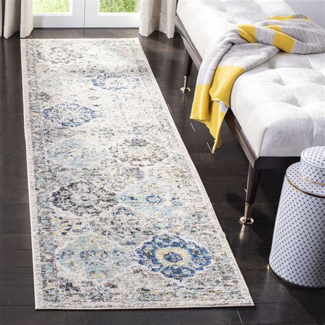 SAFAVIEH Madison Collection MAD611A Boho Chic Floral Medallion Trellis Distressed Non-Shedding Living Room Entryway Foyer Hallway Bedroom Runner, 2'3" x 10' , Ivory / Aqua