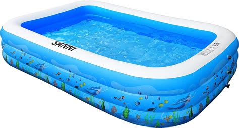Promo 40% OFF Sanni Inflatable Swimming Pool, 118" X 72" X 22" Family Full-Size Kiddie Pools, Inflatable Lounge Pool for Kiddie, Kids, Adult, Infant, Toddlers for Ages 3+,Outdoor, Garden, Backyard