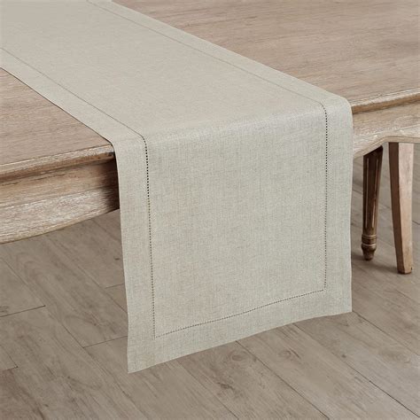 🔥 Crazy Deals Solino Home 100% Pure Linen Hemstitch Table Runner - 14 x 60 Inch, Handcrafted from European Flax, Machine Washable Classic Hemstitch - Natural