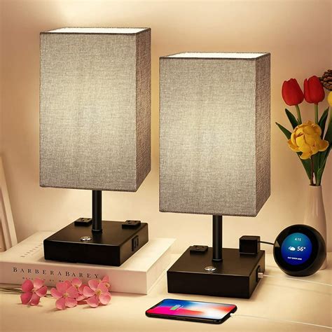 Touch Lamp Table Lamps with USB Charging 3-Way Dimmable Nightstand Lamp with AC Charging Ports, 3-Way USB Gold Lamp, Bedside Desk Light for Bedroom Living Room Home Office (Set of 2)