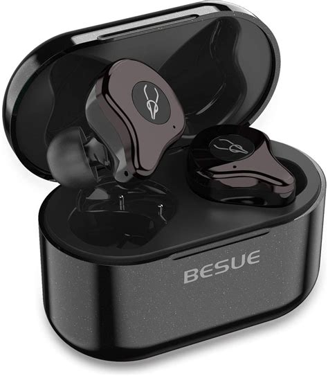 True Wireless Earbuds Bluetooth 5.0 Headphones - Besue Sabbat Deep Bass Wireless Headphones for Sport/Workout, Noise Cancelling Bluetooth Earbuds for Galaxy/iPhone/Android 30H with Wireless Charging