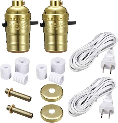 uxcell 2Set Brass Finish Bottle Lamp Adapter Kit with Rubber Adaptors and US Plug 8ft Cord
